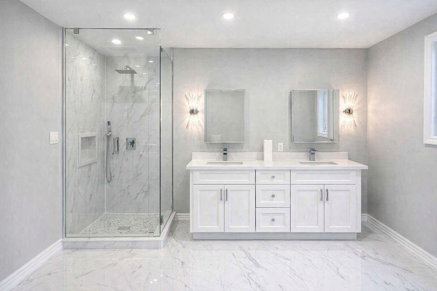 Condo bathroom renovation double vanity