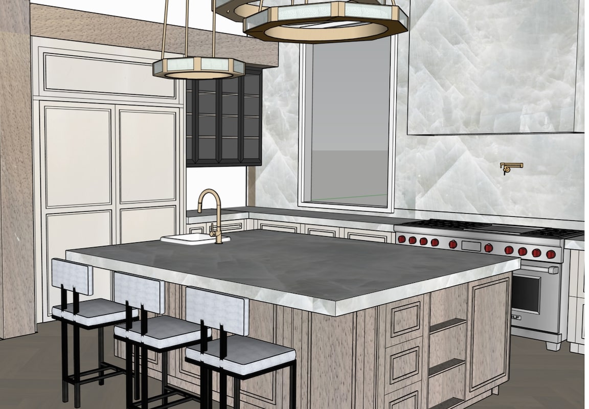 Initial hand sketch for kitchen interior design concept