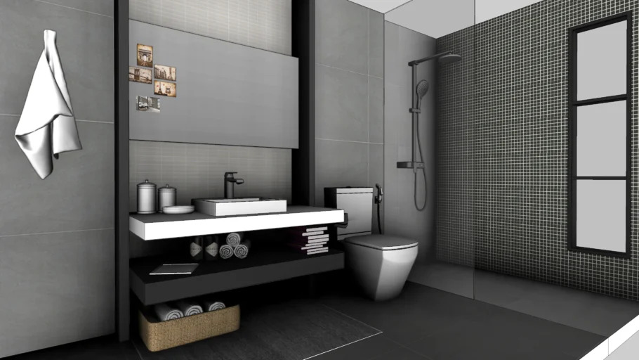 Initial hand sketch for white-tone bathroom interior design concept