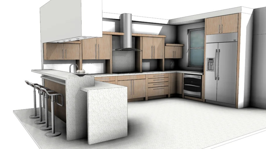 Initial hand sketch for blue-tone kitchen interior design concept