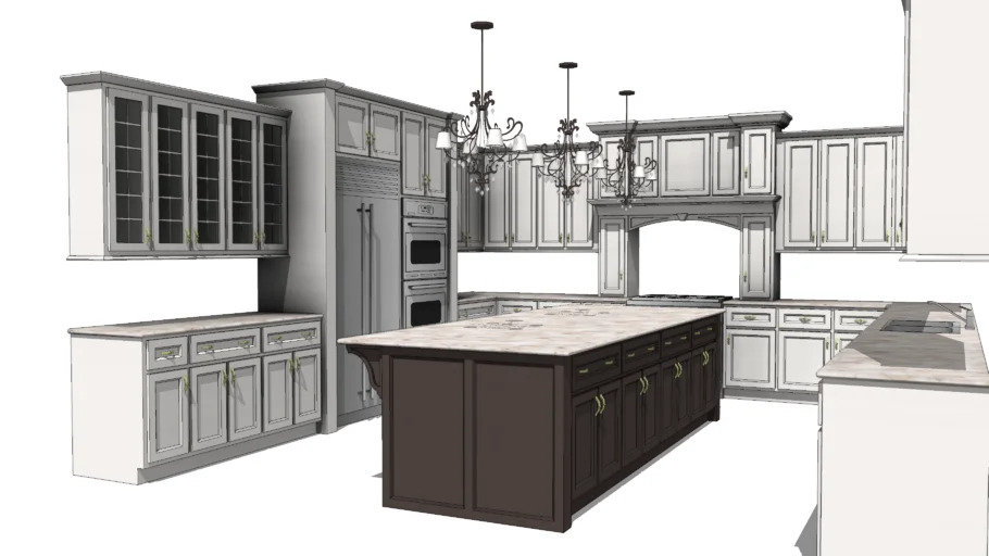 Initial hand sketch for dark walnut kitchen interior design concept