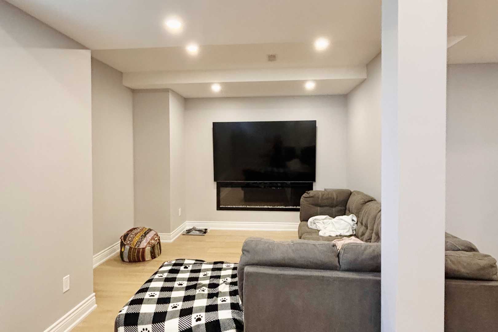 Oak vinyl flooring with matching stain stairs,75" of fireplace, open