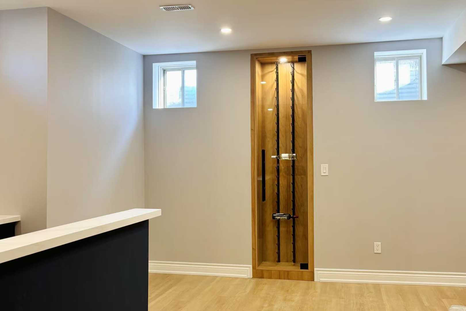 Oak vinyl flooring with matching stain stairs,75" of fireplace, open