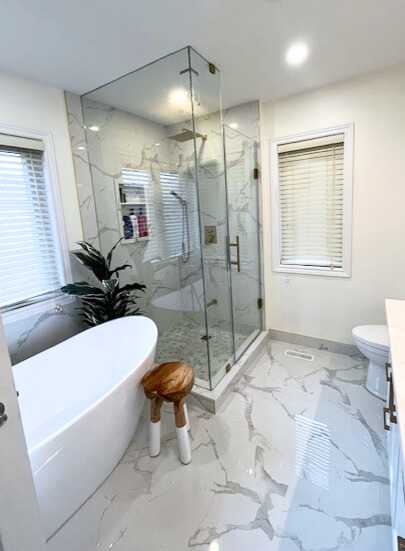 Green tone custom vanity with brushed gold fixture, 24"*24"grey porcelain