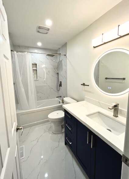 Green tone custom vanity with brushed gold fixture, 24"*24"grey porcelain