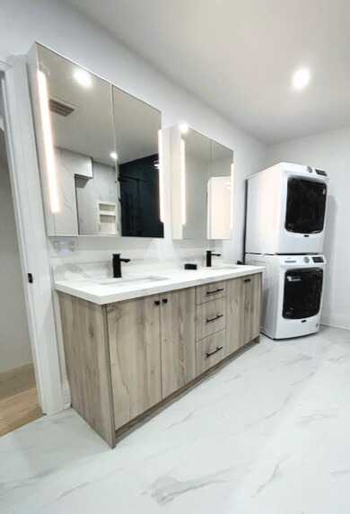 glass subway tile accent shower wall with black fixture *3