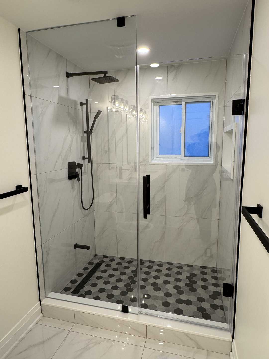 4 bathroom- arch sense mirror, grey vanity, 24"*24" tile