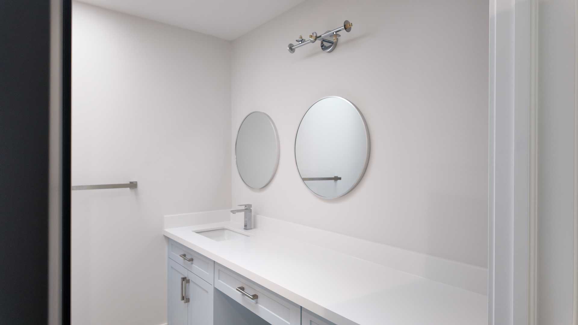 4 bathroom-fluted custom black vanity for share bathroom, avocado green