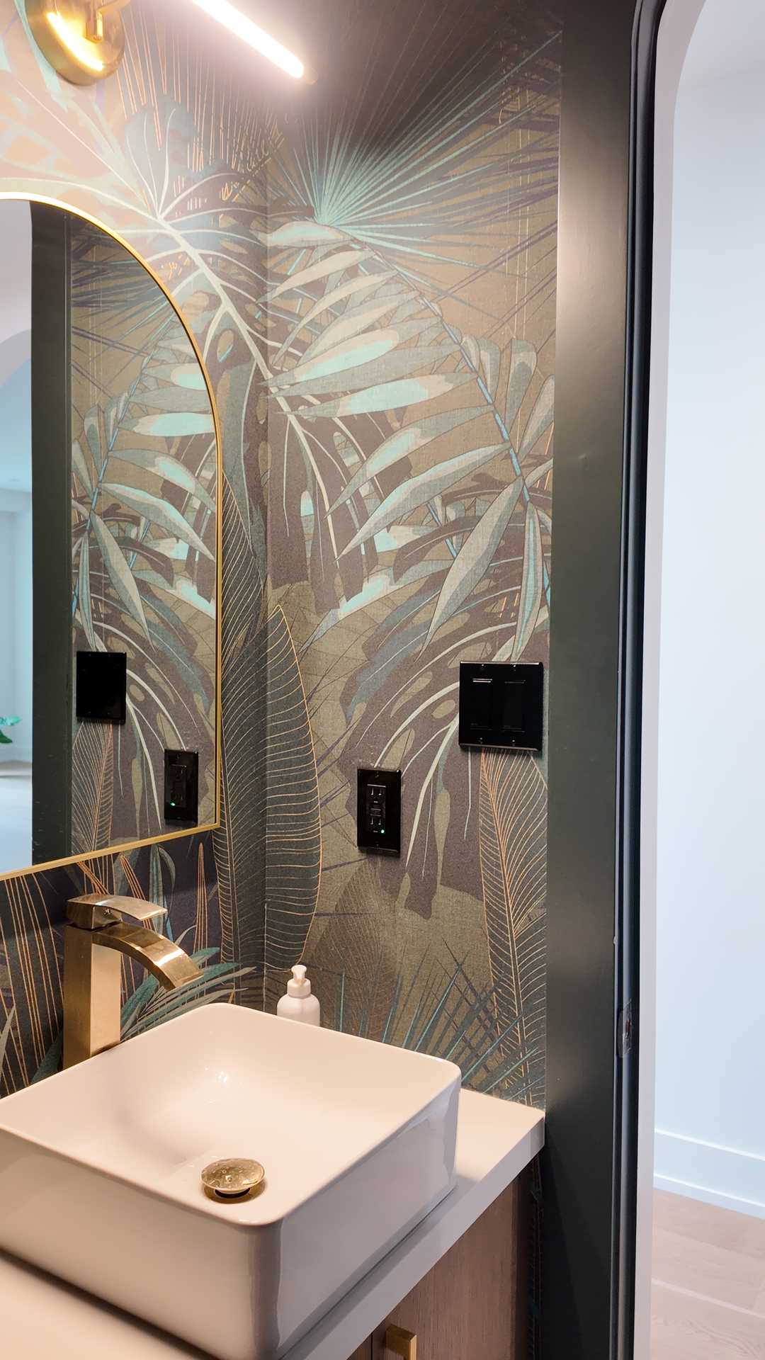 4 bathroom-fluted custom black vanity for share bathroom, avocado green