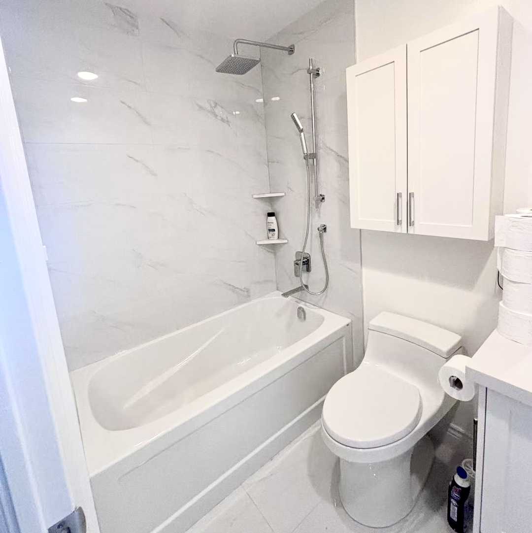 Condo bathroom vanity and tile renovation detail