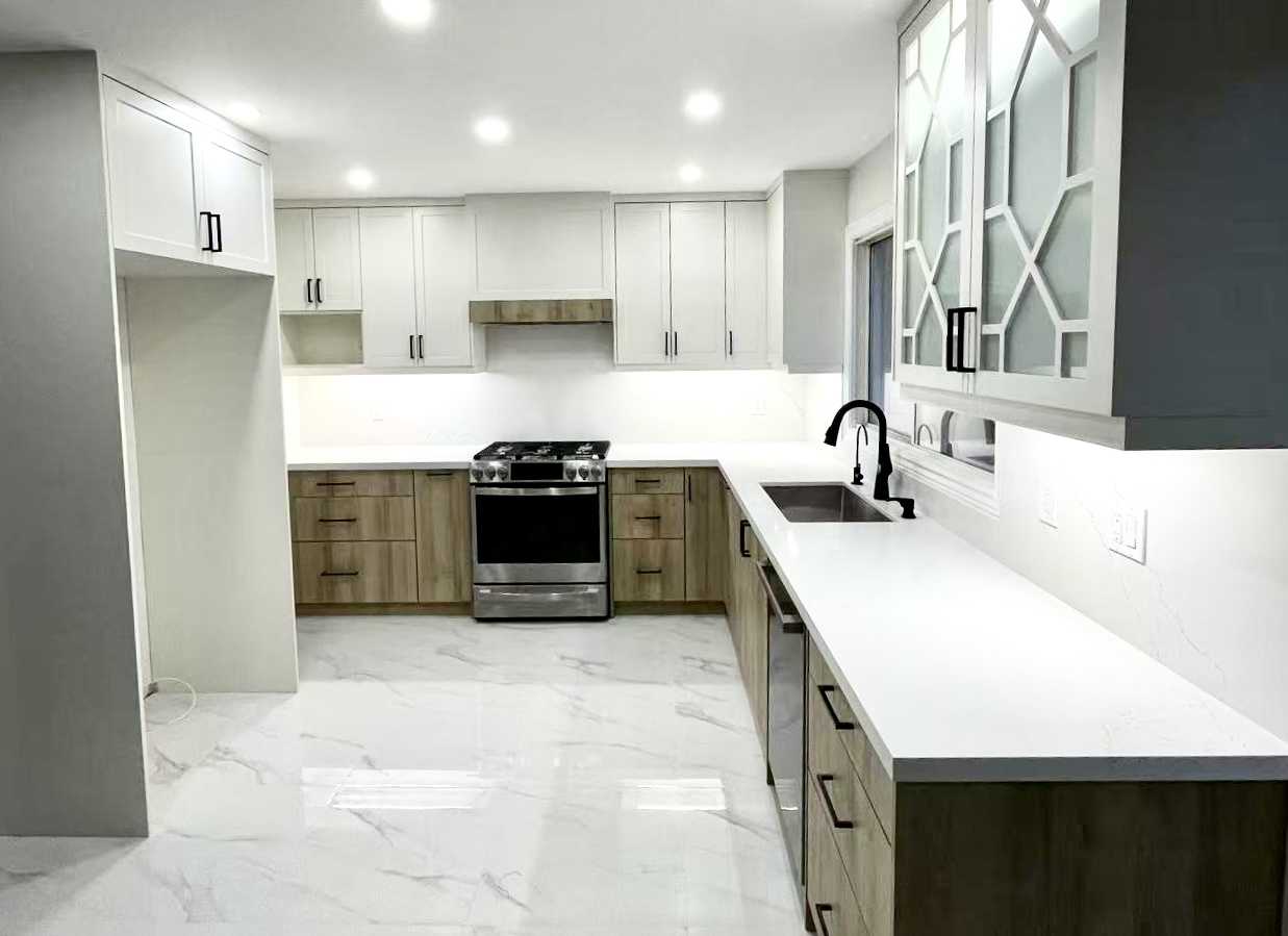 All customize L shape kitchen upper and lower cabinets in