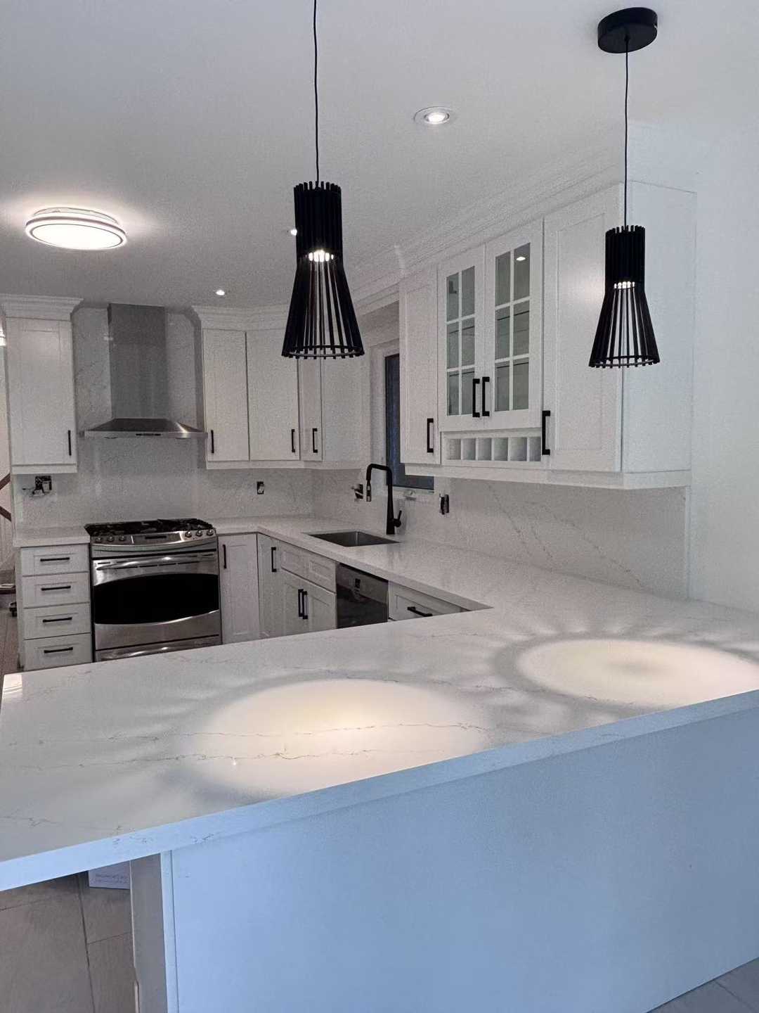 Kitchen renovation with two designed pendant lights