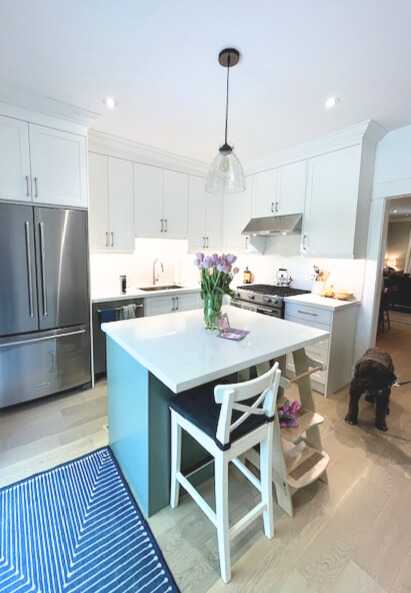 Kitchen renovation with an extended island countertop