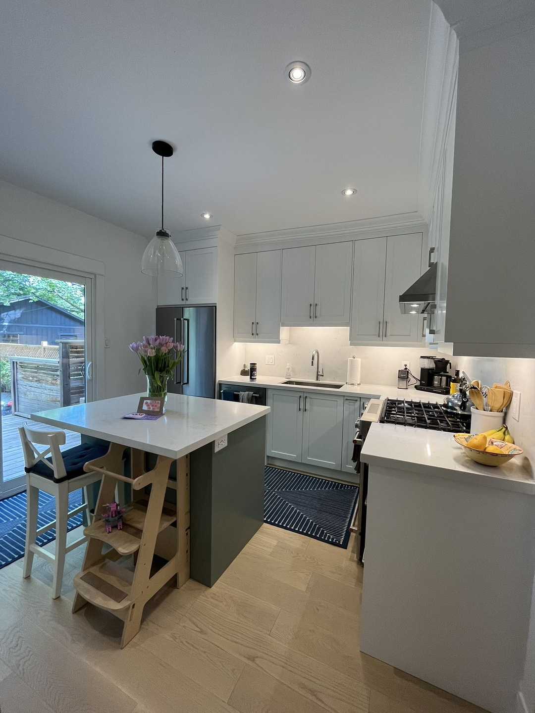 Kitchen renovation with an extended island countertop