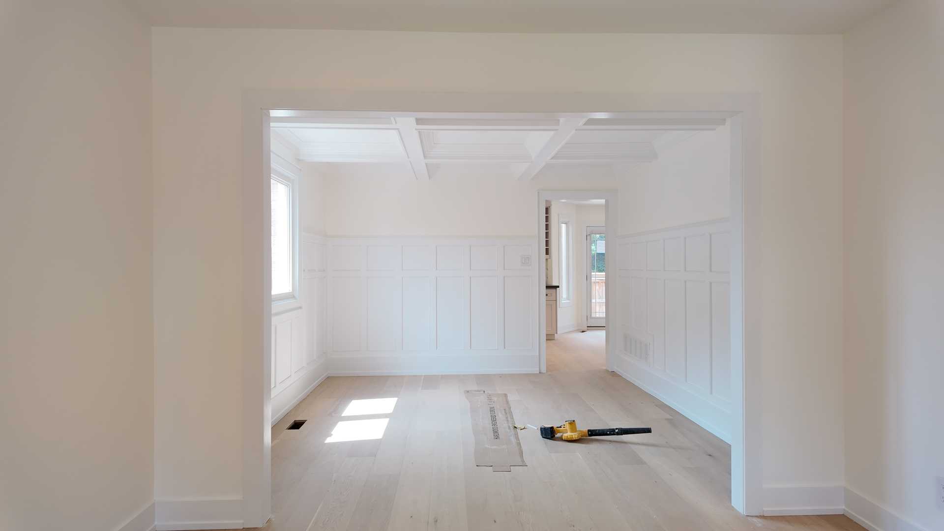 blonde wood flooring, with smooth rounded handrail